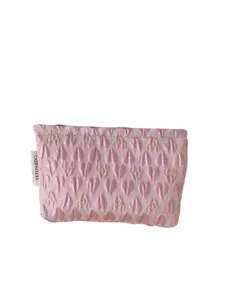 Pink heart quilted cosmetic bag, portable travel makeup pouch, cute daily storage organizer.