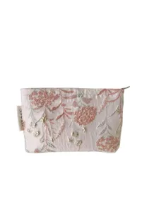 Exquisite floral jacquard cosmetic pouch detail, portable makeup storage bag with zipper.