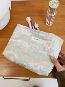 Jacquard butterfly cosmetic bag large capacity portable makeup pouch satin storage organizer