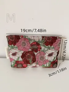 Floral Tapestry Cosmetic Bag Vintage Woven Makeup Pouch Portable Zipper Toiletry Organizer