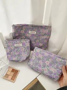 Floral Jacquard Cosmetic Bag Portable Travel Toiletry Bag Makeup Organizer For Women Daily Storage Pouch