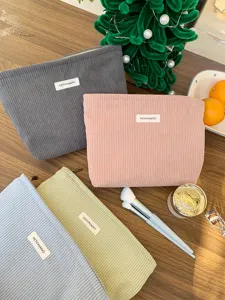 Corduroy cosmetic bag for women large capacity solid color portable makeup storage organizer