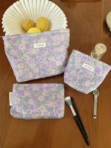 Jacquard floral makeup bag set, portable toiletry pouch and cosmetic organizer for travel.