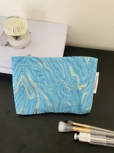 Embossed blue makeup bag large capacity travel toiletry storage pouch portable cosmetic bag
