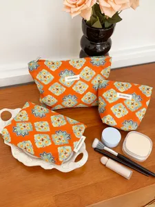 Women Portable Ethnic Style Geometric Print Cosmetic Bag Large Capacity Travel Makeup Pouch Vintage Toiletry Organizer