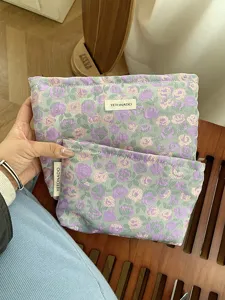Cute Floral Jacquard Cosmetic Bag Set Portable Makeup Pouch Travel Toiletry Organizer