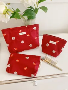 Christmas Large Capacity Makeup Bag Polyester Embroidered Toiletry Organizer Portable Travel Cosmetic Pouch Zipper Handbag for Women