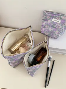 Floral jacquard cosmetic bag portable travel makeup pouch toiletries storage bag