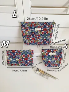 Vintage floral cosmetic bag set of three sizes portable makeup organizer travel toiletry bag