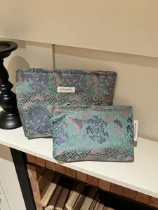 Chinese vintage brocade cosmetic bag peony floral pattern portable travel makeup storage pouch