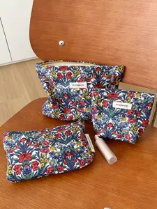 Retro Floral Cosmetic Bag Vintage Polyester Makeup Pouch Portable Travel Toiletry Organizer Large Medium Small Handbag