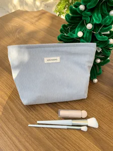 Corduroy cosmetic bag for women large capacity portable makeup pouch solid color clutch storage