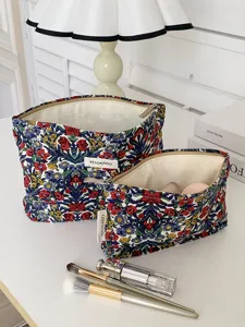 Vintage floral makeup bag portable cosmetic storage pouch canvas travel toiletry bag