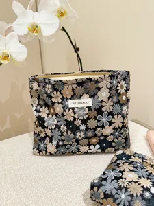 Floral jacquard cosmetic bag travel portable toiletry makeup pouch organizer case