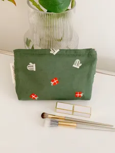 Christmas large capacity makeup pouch with cute embroidery design, portable wash bag for travel.
