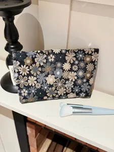 Floral jacquard cosmetic bag travel portable toiletry pouch makeup organizer zipper storage bag