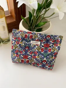 Vintage floral cosmetic bag for travel, portable makeup pouch and toiletry storage organizer.