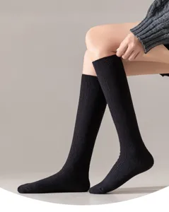 Solid color cashmere over-the-knee socks for women, winter warm knitted long tube socks.