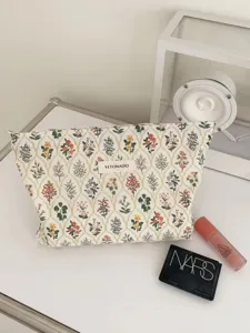 Floral cosmetic bag large capacity makeup pouch portable travel toiletry storage case