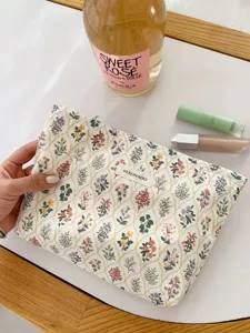 Fresh floral large capacity cosmetic bag, portable makeup storage pouch for daily travel use.