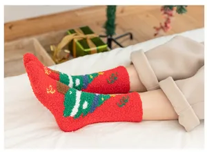 Thickened coral fleece Christmas socks for cozy winter floor wear, soft and warm fit.