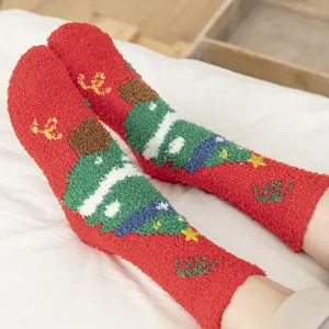 Christmas fuzzy coral fleece socks for winter warm thick home sleeping floor socks gift.