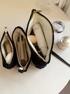Large capacity floral corduroy cosmetic bag set, stylish portable daily makeup organizer.