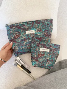 Vintage Chinese dragon pattern cosmetic bag set, large capacity portable makeup pouch organizer.