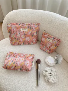 Ins Style Embroidered Floral Cosmetic Bag Portable Large Capacity Travel Makeup Pouch Women Toiletry Organizer