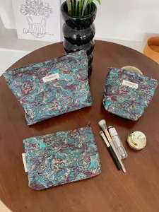 Vintage dragon pattern cosmetic bag set, large capacity portable makeup pouch, zipper wash bag.