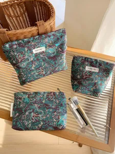 Vintage dragon pattern makeup pouch set large capacity portable cosmetic organizer bag