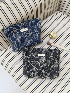 Large Capacity Cosmetic Bag Floral Print Canvas Makeup Pouch Portable Travel Toiletry Organizer Handbag For Women