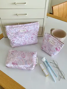 Large capacity floral makeup bag portable cosmetic toiletry pouch chic pencil case
