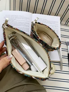 Vintage ethnic style woven cosmetic bag large capacity portable travel makeup storage pouch