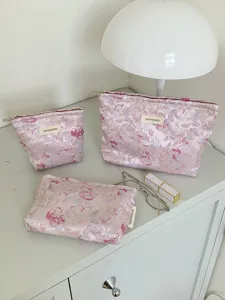 Floral cosmetic bag set portable makeup organizer toiletry pouch cute travel storage bags case