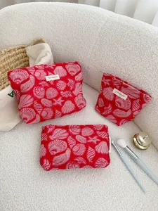 Women Fashion Cosmetic Bag Large Capacity Shell Print Travel Toiletry Organizer Portable Makeup Pouch Handbag