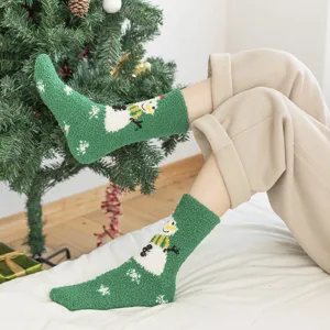 Christmas fuzzy socks for women and men, thick coral fleece winter sleep socks with cute snowman.