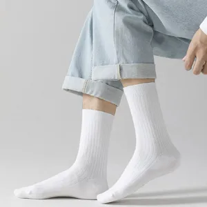 Chaussettes Mi-Hautes d'Affaires Unies pour Hommes Chaussettes de Sport en Coton Respirant