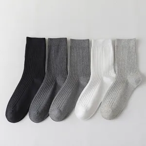Chaussettes unies côtelées mi-mollet pour hommes polyvalentes décontractées bureau respirantes