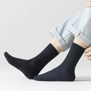 Chaussettes noires côtelées pour hommes en coton loisirs respirantes unies longues mode
