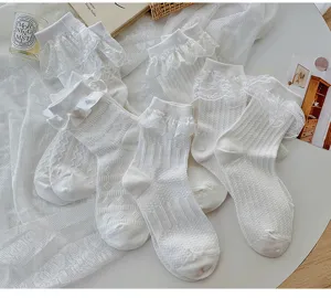 Weiße spitze rüschen mittelsocken japanische süße lolita vintage baumwollstrümpfe paare.