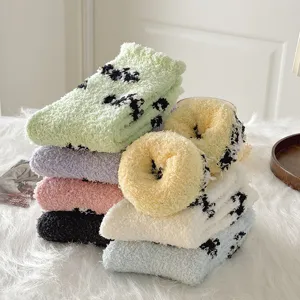 Women Cute Panda Coral Fleece Crew Socks Winter Warm Plush Sleep Floor Socks