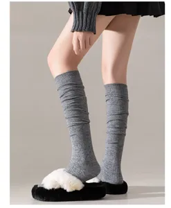 Solid diamond knit cashmere over-the-knee socks for women, winter warm wool calf socks.