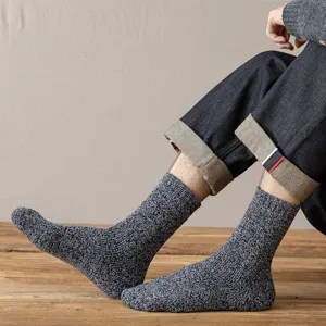 Herren dicke Winter Wolle Crew Socken dunkelgrau meliert Strick Thermosocken fuer Alltag