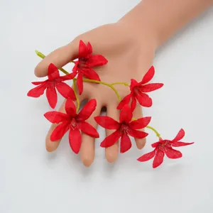 Artificial red dancing oncidium flower vine for DIY hair accessories wreath decor.