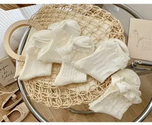 Japanische süße weiße Spitzen rüschen Socken Detailansicht, süße Lolita JK Baumwollsocken.