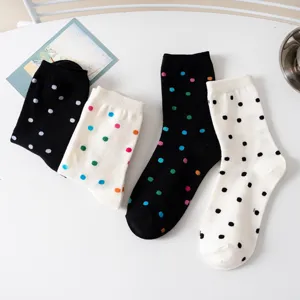 Chaussettes Mi-Hautes Décontractées Douces et Colorées à Pois pour Femmes Coton Respirant Mode Tendance