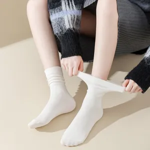 Calzini impilati in cotone a metà polpaccio a tinta unita da donna, comodi per autunno inverno.