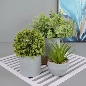 Artificial Potted Plant Simulation Green Plant Succulent Bonsai Grey Pot Indoor Desktop Ornaments For Home Hotel Decoration
