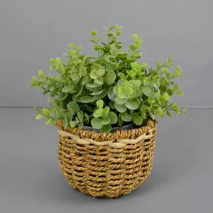 Artificial potted plant simulation green eucalyptus leaf desk home decor ornament.